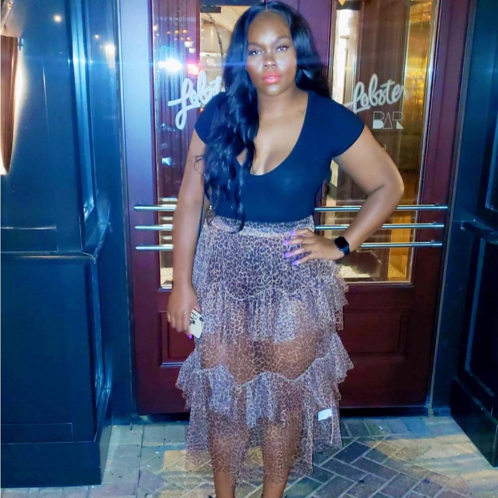 Very stylish midi mesh leopard skirt